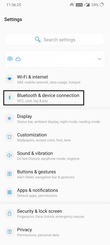 Choose Bluetooth and device connection