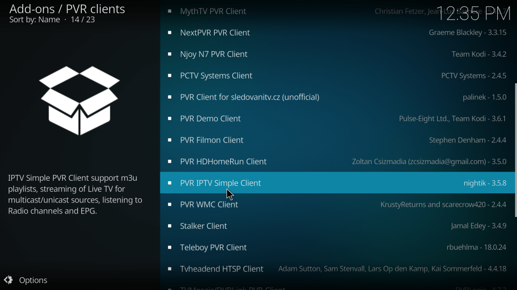 PVR IPTV Simple Client on Kodi