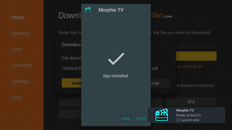 Downloader Morphix TV on Firestick