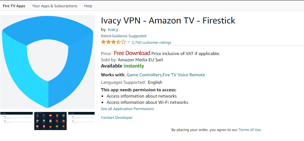 Ivacy VPN on Firestick