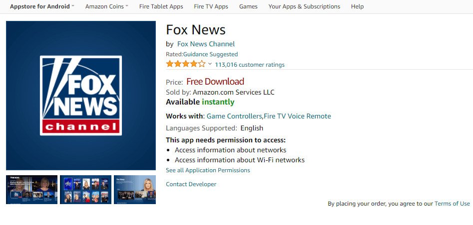 Click Download to get Fox News on Firestick