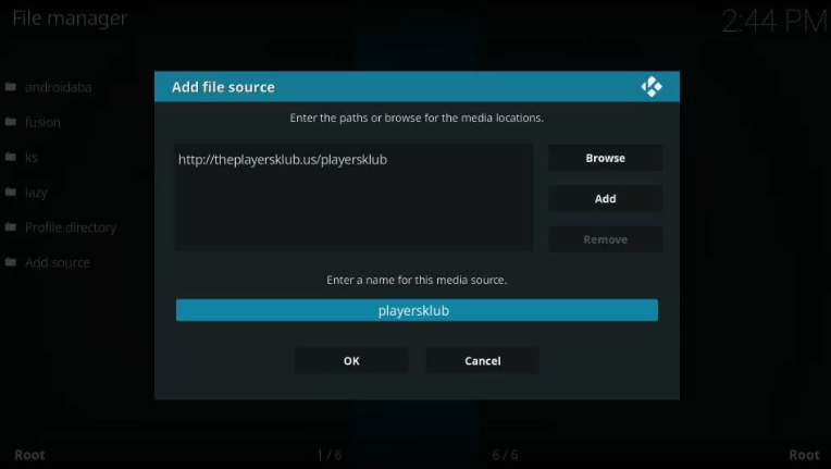 Enter the name as IPTV Players and click OK
