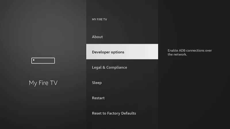 Selecte developer options under My Fire TV