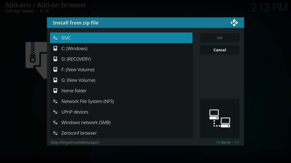 Select BMC or the source name you have added earlier to get BMC Kodi Build