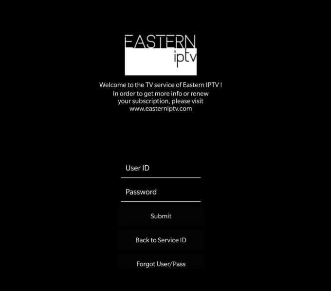Enter Username and Password to stream Eastern IPTV on Firestick