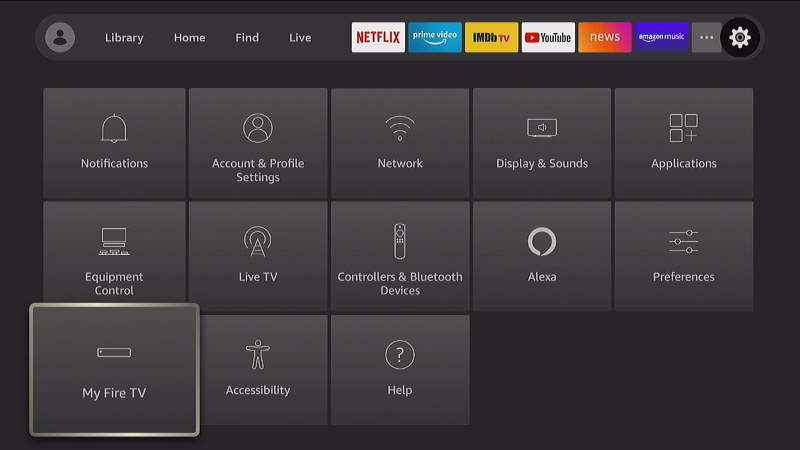 On the Settings page, select My Fire TV.