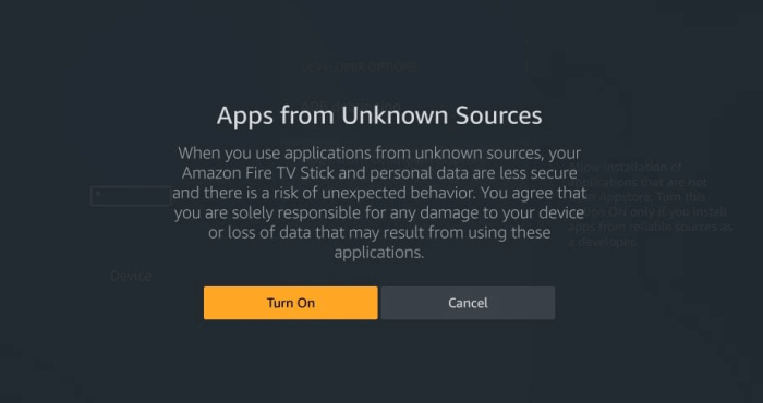 Tap Turn On in Apps from unknown Sources