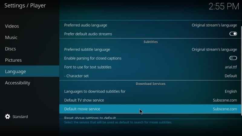 Tap the Default TV show service and click Get more to get Kodi subtitles