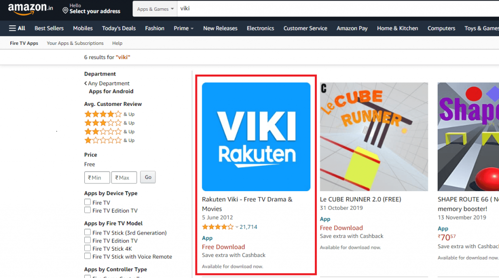 select Rakuten Viki - How to Install Viki on Firestick