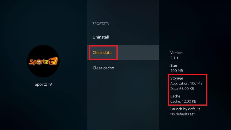 click clear data - Sportz TV Channels Not Working