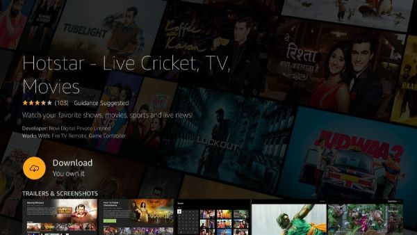 Click Download to get Hotstar on Firestick