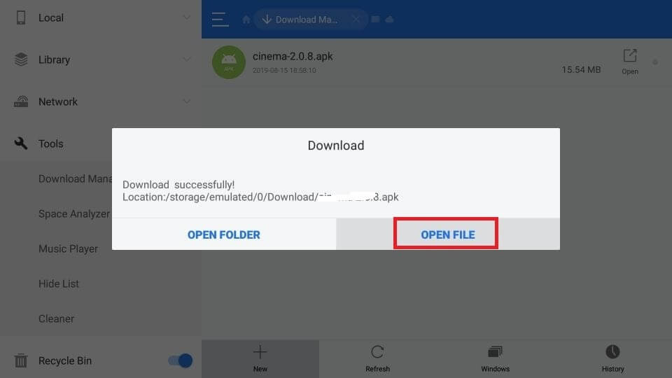 click Open file button