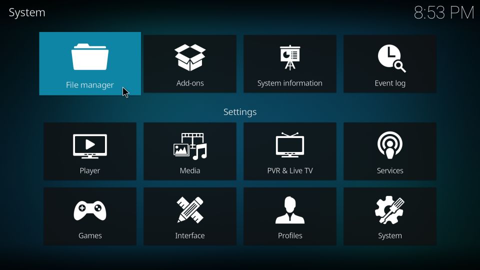 click File manager option to install Diamond dust build on Kodi 