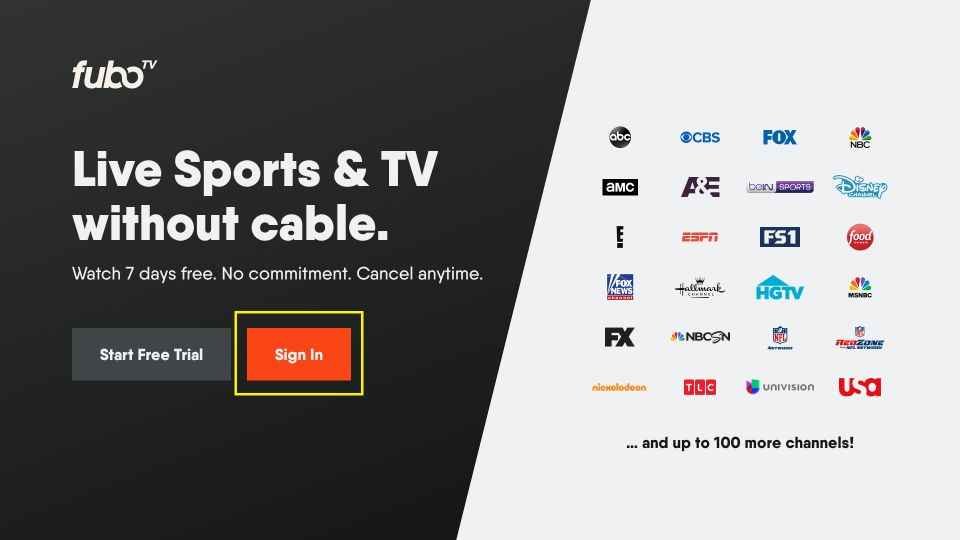 Select Sign In to stream fubo TV on Firestick