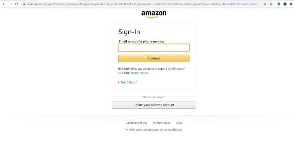 Sign in with your amazon account credentials