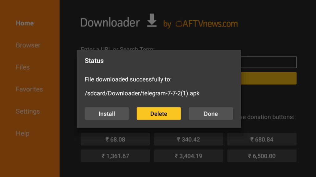 Delete Button on Downloader app 