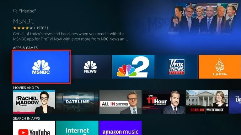 Select the MSNBC app