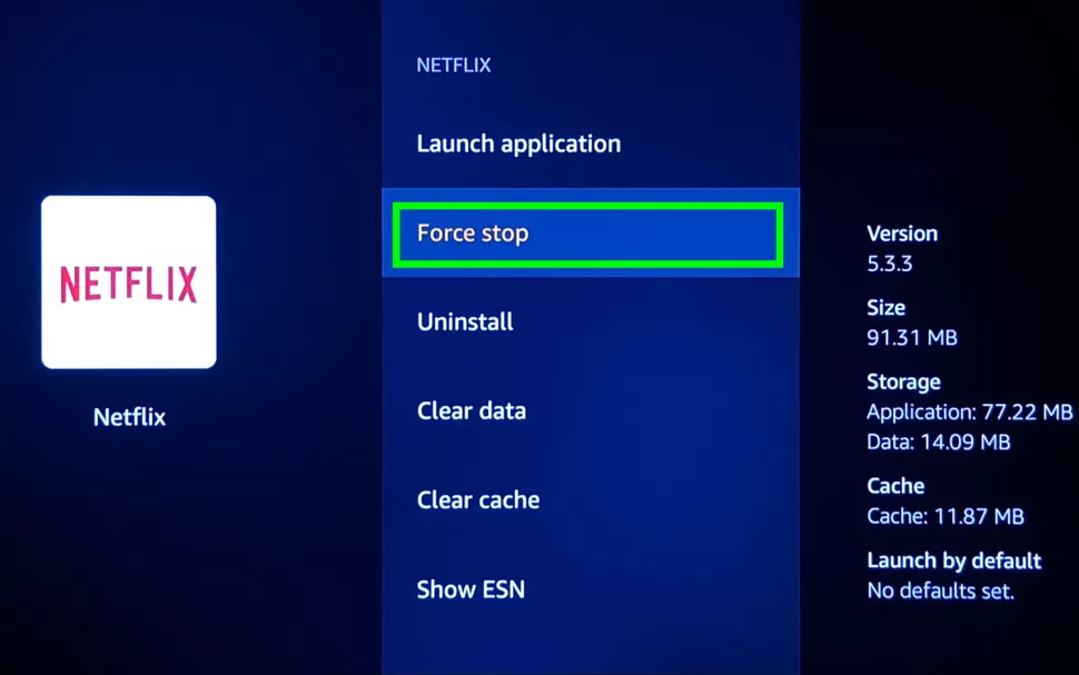 Select Force Stop to fix Netflix not working issue.