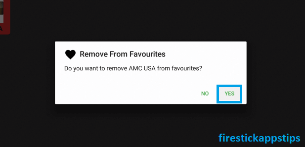 Click Yes to remove from favorites