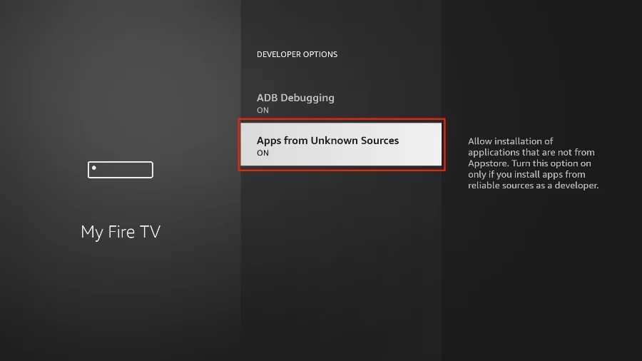 Enable Apps from unknown sources to install SO Player on Firestick