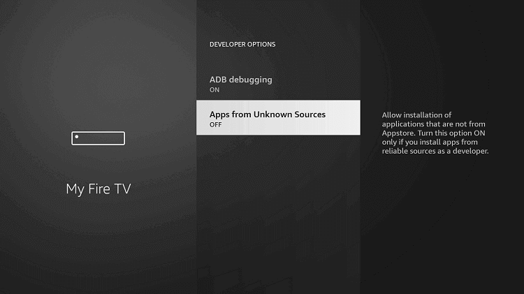 Turn on Apps from Unknown Sources to install IPTV Smarters on Firestick