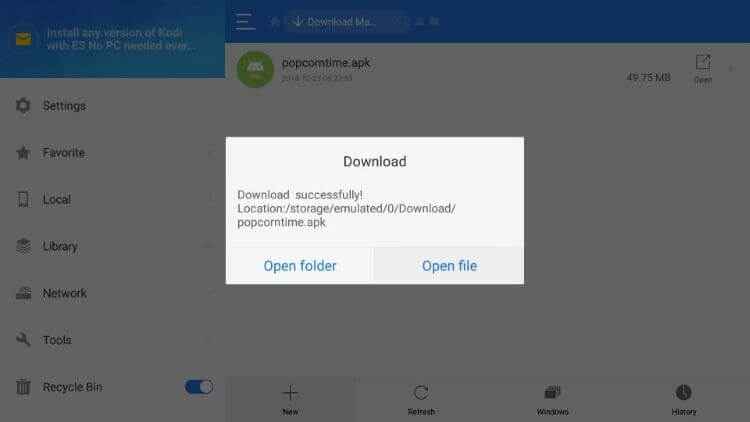 Click Open File to install Football Plus APK on Firestick