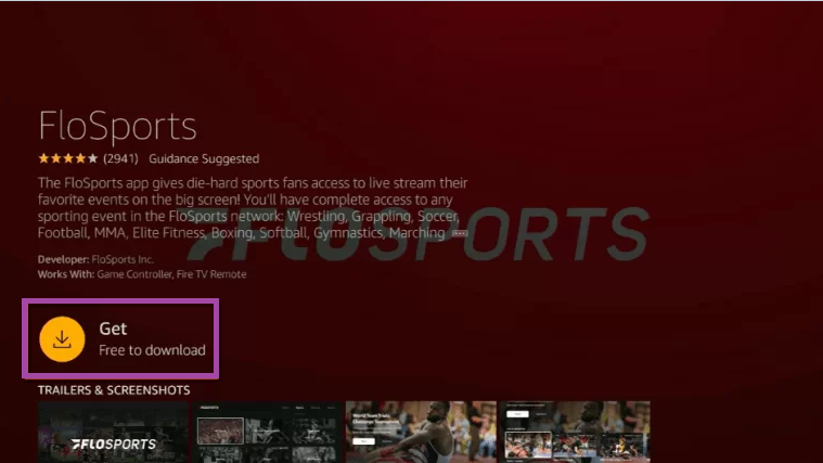 Click Get to install FloSports on Firestick