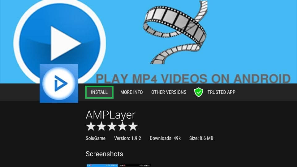 click Install to get AMPlayer on Firestick