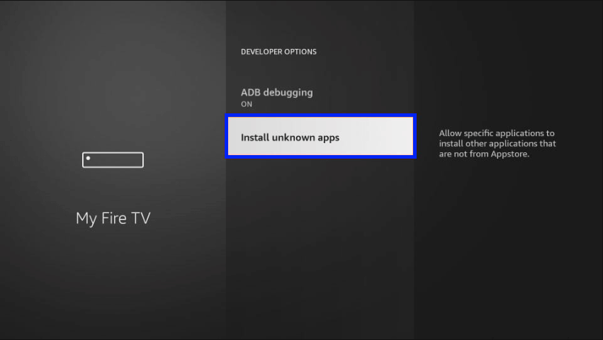 Select Install unknown apps. Media Lounge APK on Firestick