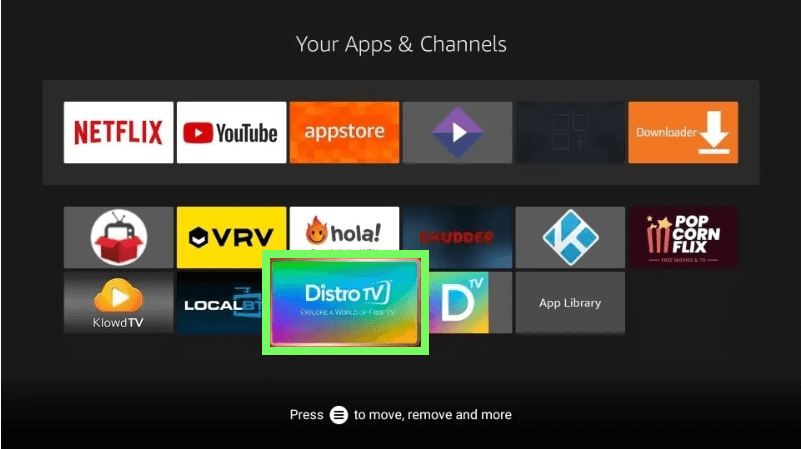 Open the Distro TV app- distro tv firestick