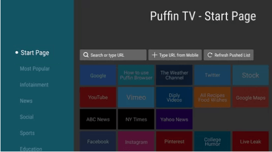 puffin browser start page.