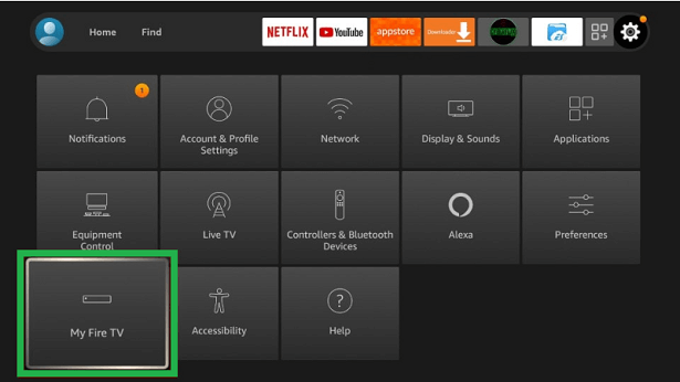 Go to Settings, My Fire TV
