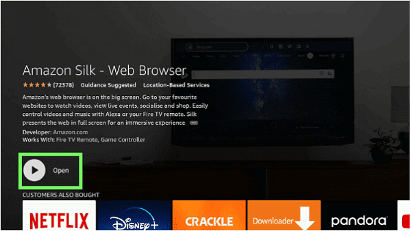 Open the app. Silk Browser Fire TV