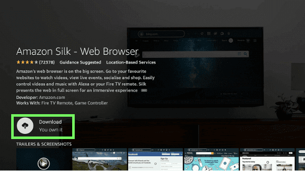 Download Silk Browser on Fire TV Stick 