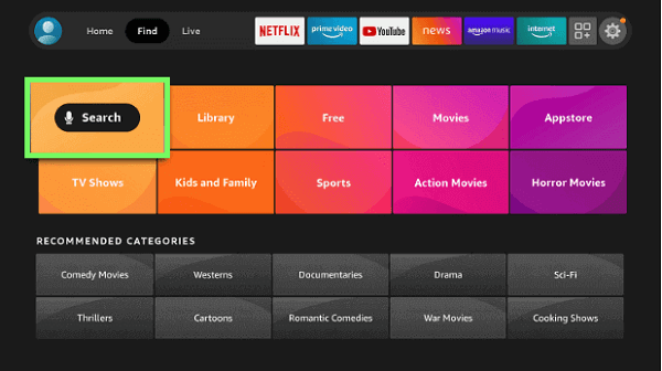 Search tile. Silk Browser Fire TV