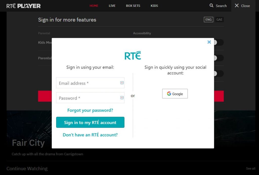 Sign In to RTE Player