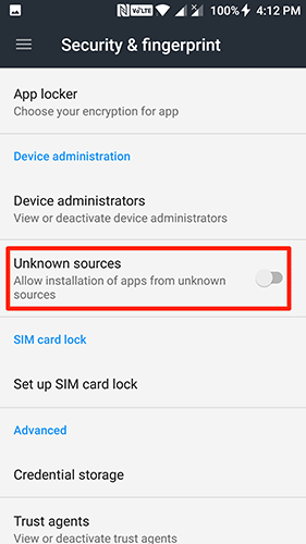 Unknown sources option on Android