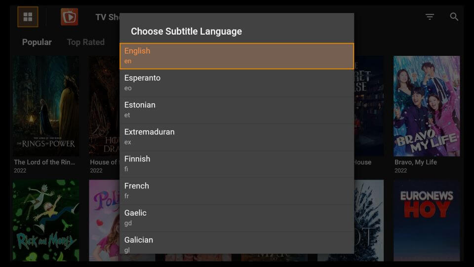 Choose subtitle language