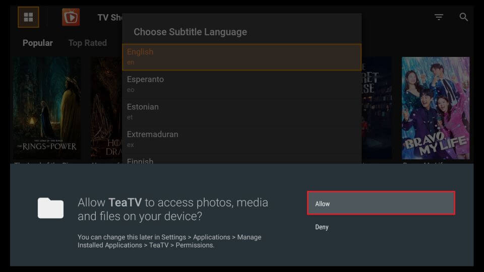 Allow TeaTV to access files