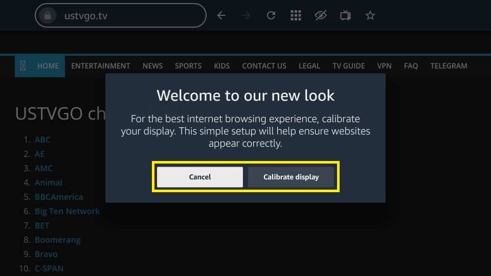 Turn on Calibrate display on Amazon Silk Web browser