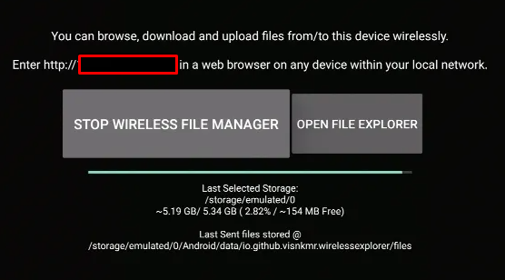 A unique web address on the Wireless File Manager.