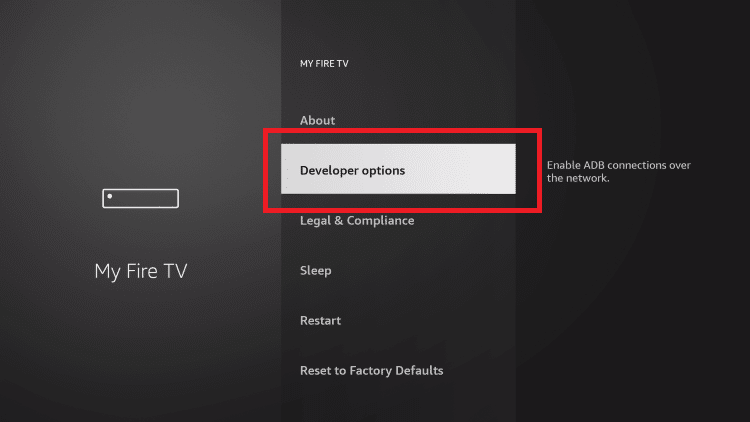 Choose Developer options on Fire TV