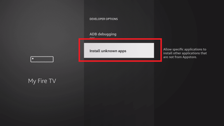 Tap Install Unknown Apps on Firestick to get Solex TV APK