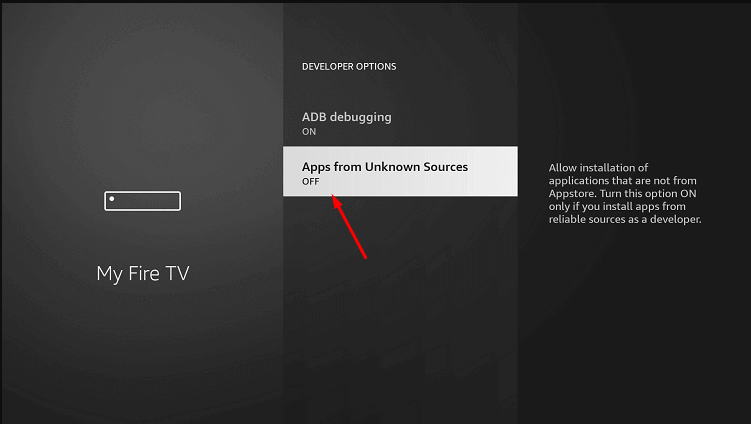 Apps from Unknown Sources option under the DEVELOPER OPTIONS.