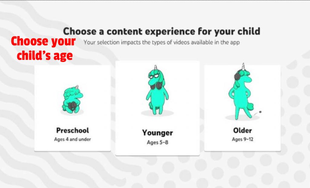 Child's age preference pop-up.