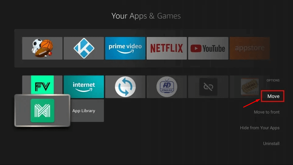 Move option to change location YouTube Kids app on Firestick.