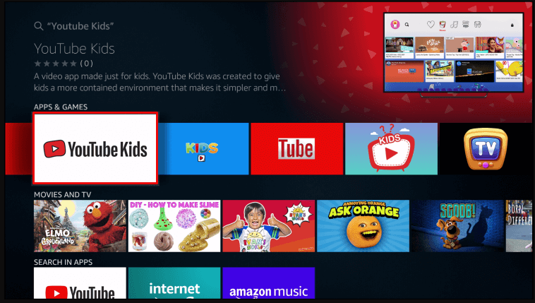 YouTube Kids app icon on Firestick.