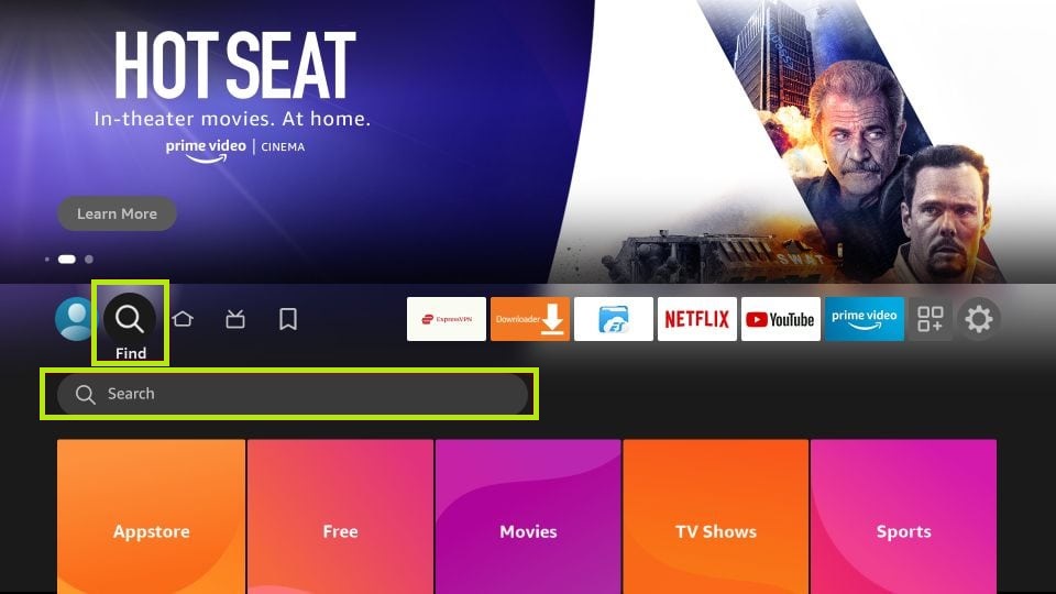 Click Find icon to stream Channel 4 on Firestick
