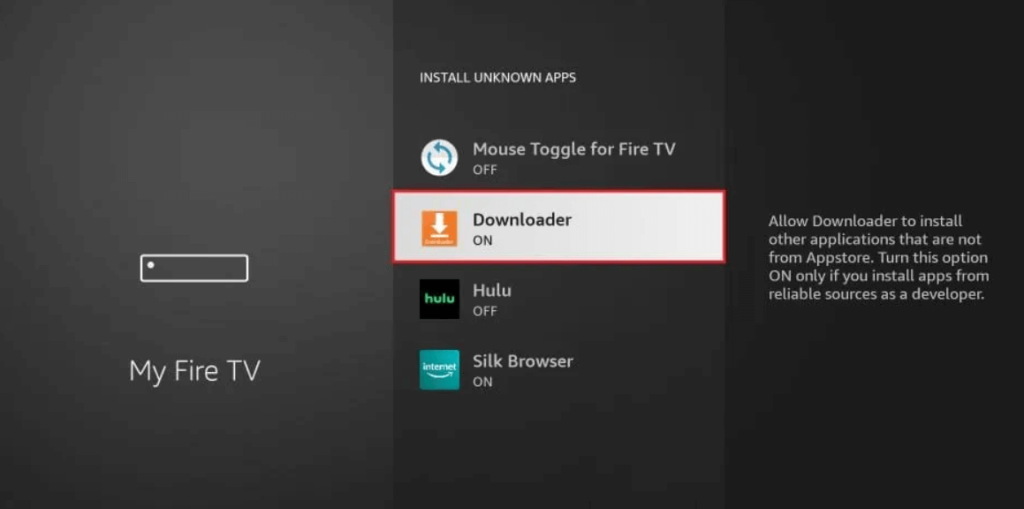Toggle on Downloader to Sideload Titanium TV
