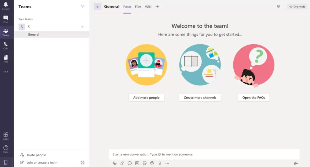 Home page of Microsoft Teams